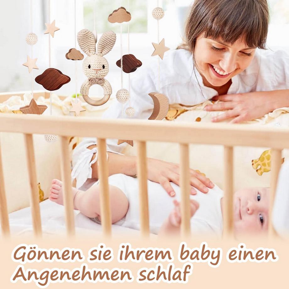 Activity-board  Mobile Babybettchen Bettchen Glocke Windspiel Baby mit Wolken Sterne 