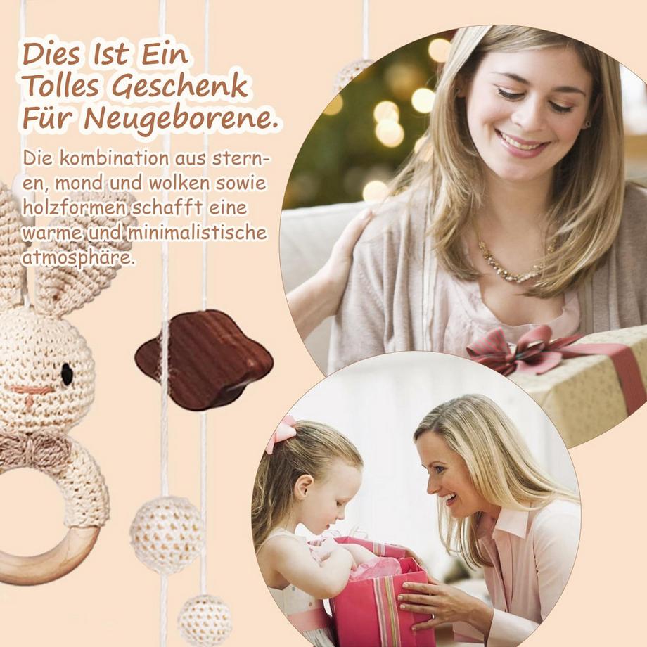 Activity-board  Mobile Babybettchen Bettchen Glocke Windspiel Baby mit Wolken Sterne 