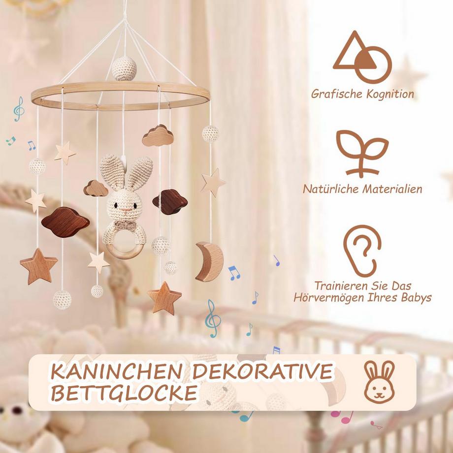 Activity-board  Mobile Babybettchen Bettchen Glocke Windspiel Baby mit Wolken Sterne 