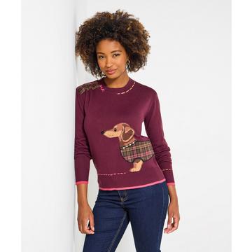 Rundhals-Pullover mit Dackel-Motiv