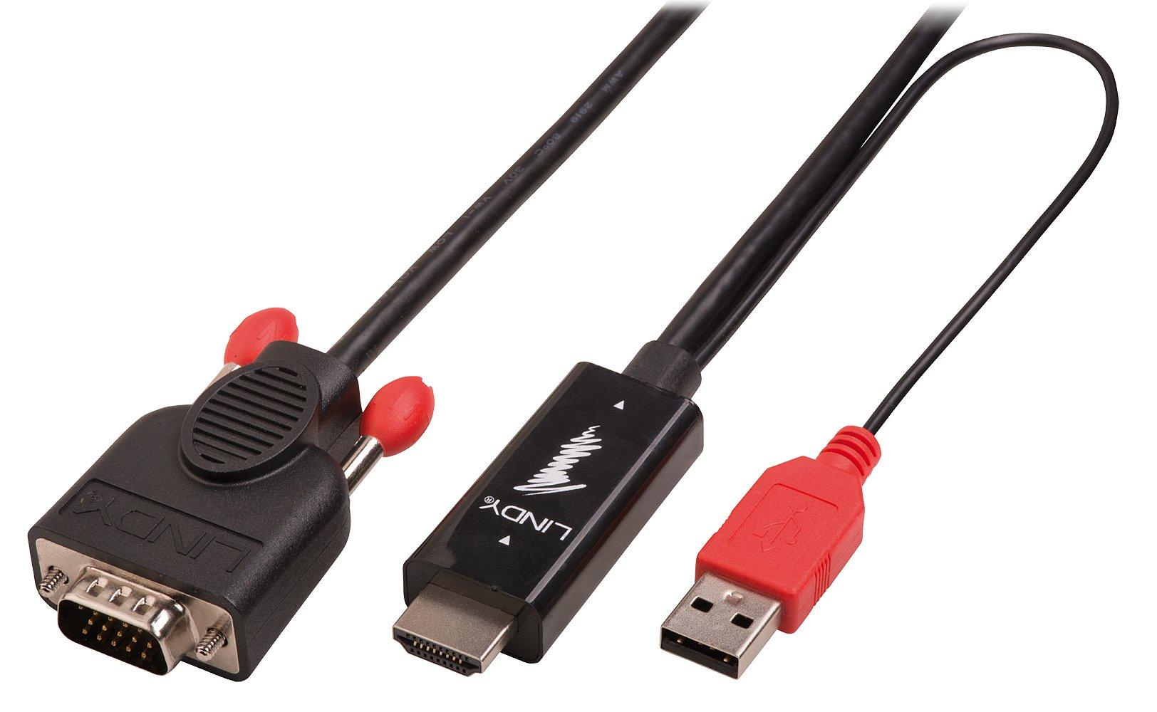 Image of Lindy 41455 Videokabel-Adapter 1 m HDMI + USB VGA (D-Sub) Schwarz