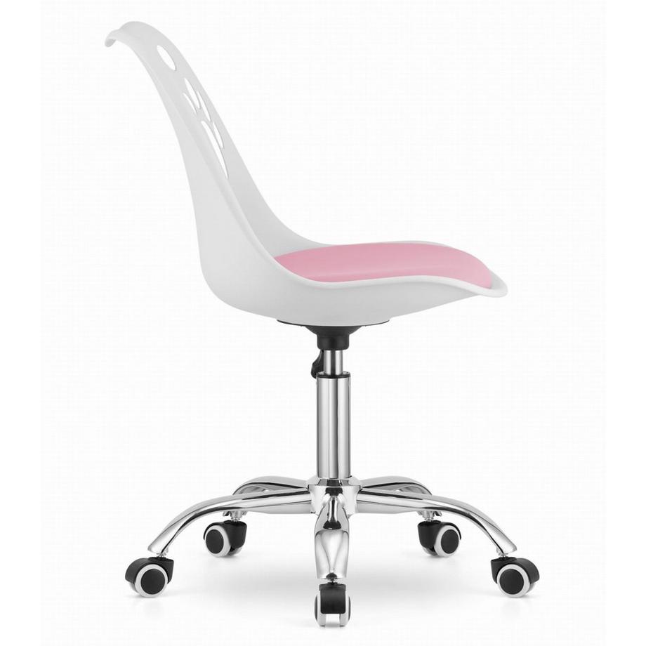 Northix Sedia PRINT Girevole in Ecopelle Bianca e Rosa con Base Cromata  