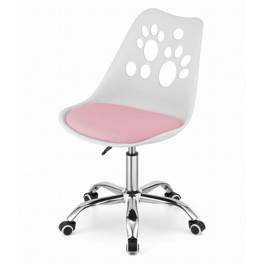 Northix Sedia PRINT Girevole in Ecopelle Bianca e Rosa con Base Cromata  