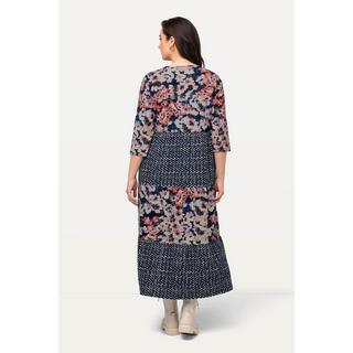 Ulla Popken Robe midi rayée coupe trapèze col rond manches 3/4  