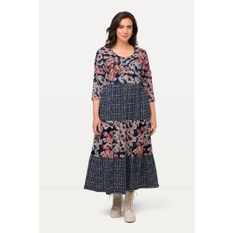 Ulla Popken Robe midi rayée coupe trapèze col rond manches 3/4  