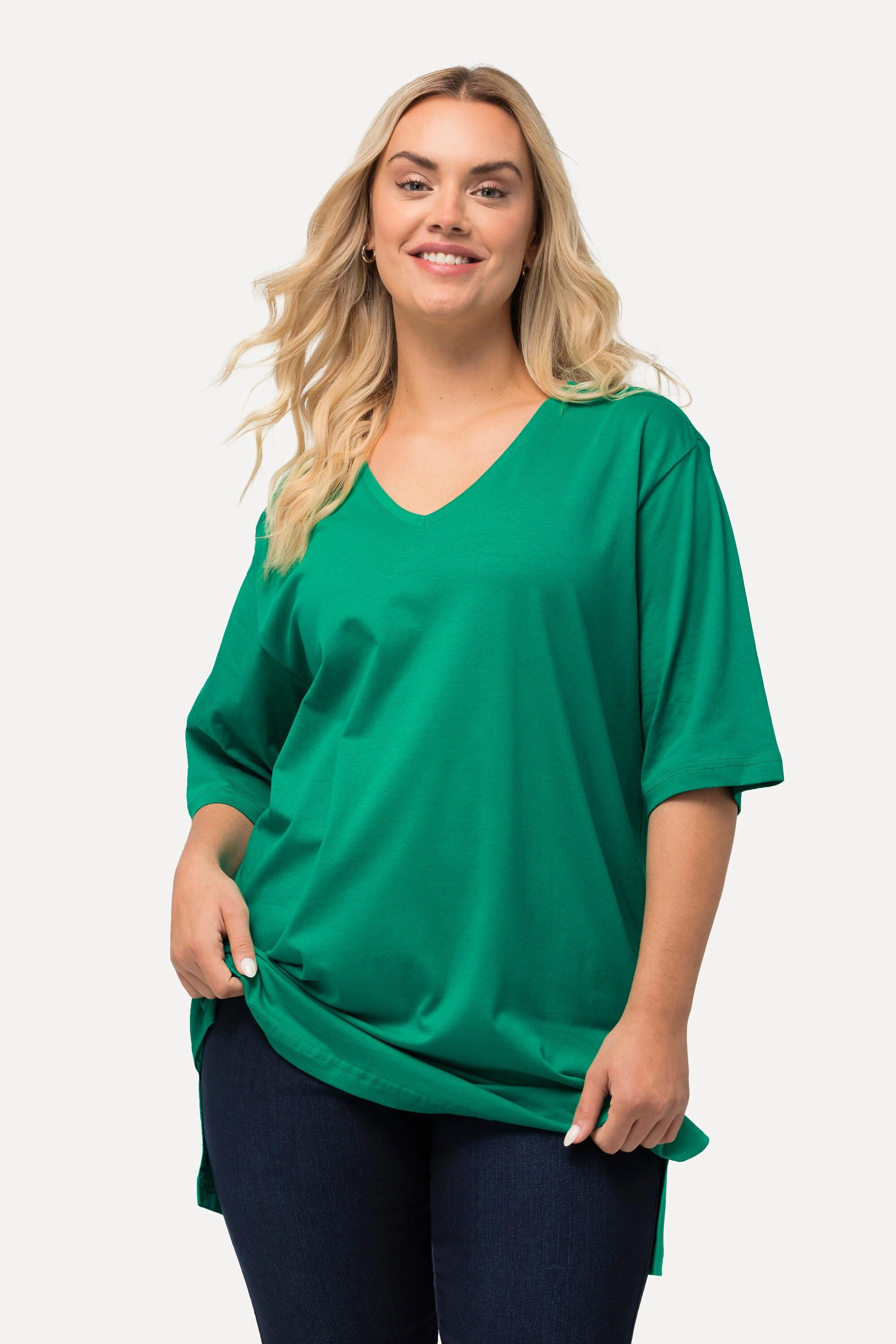 Ulla Popken  T-shirt dalle linee morbide con scollo a V e mezze maniche 