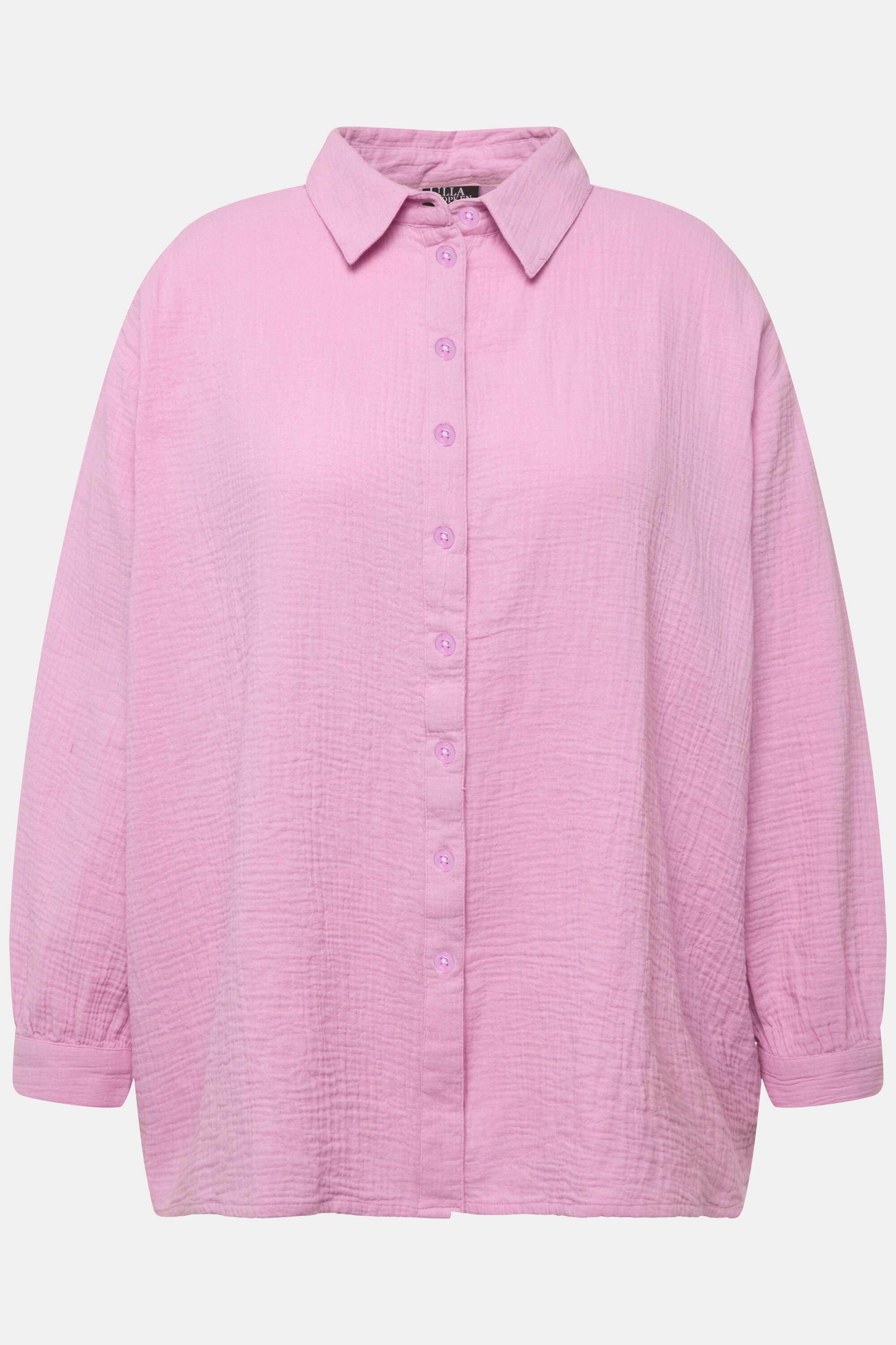 Ulla Popken  Camicia in mussola dal taglio oversize con collo da camicia e maniche lunghe 