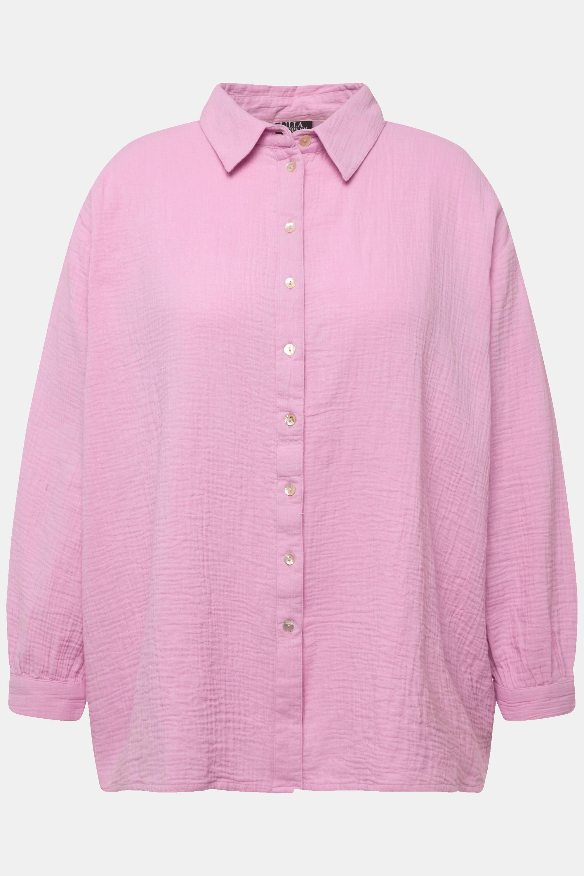 Ulla Popken  Camicia in mussola dal taglio oversize con collo da camicia e maniche lunghe 