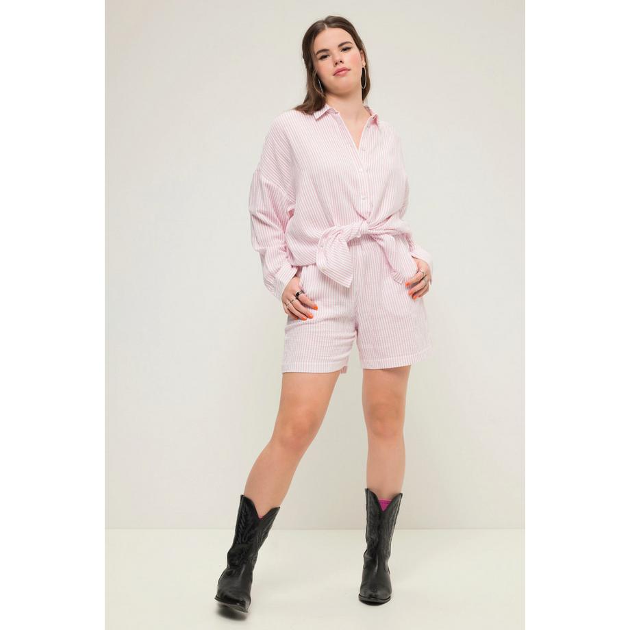 Studio Untold Short in Mussola a Righe Gamba Larga Vita Elastica  