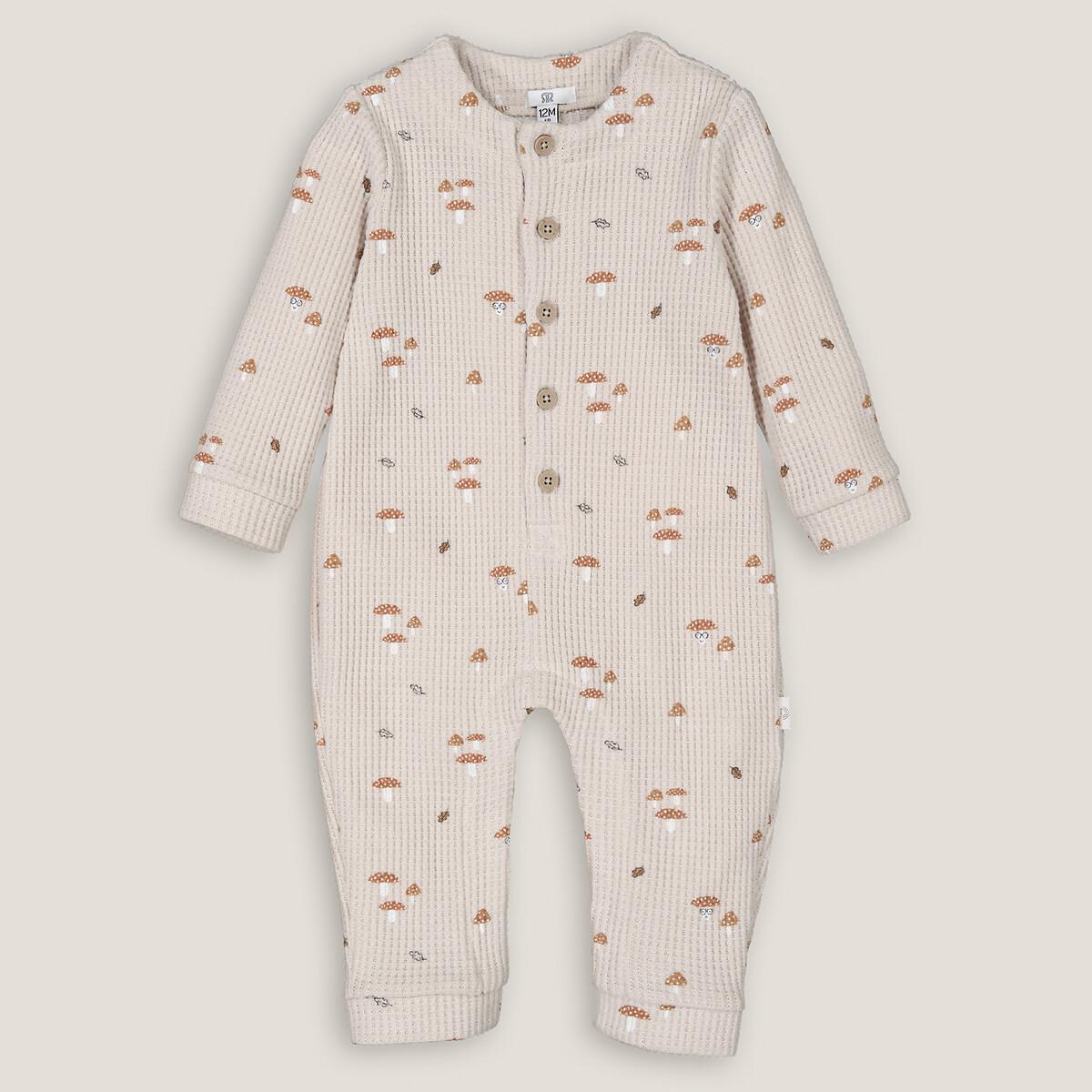 Image of Overall Aus Waffelpikee Mit Pilzmuster Unisex Weiss Bedruckt 12 mese