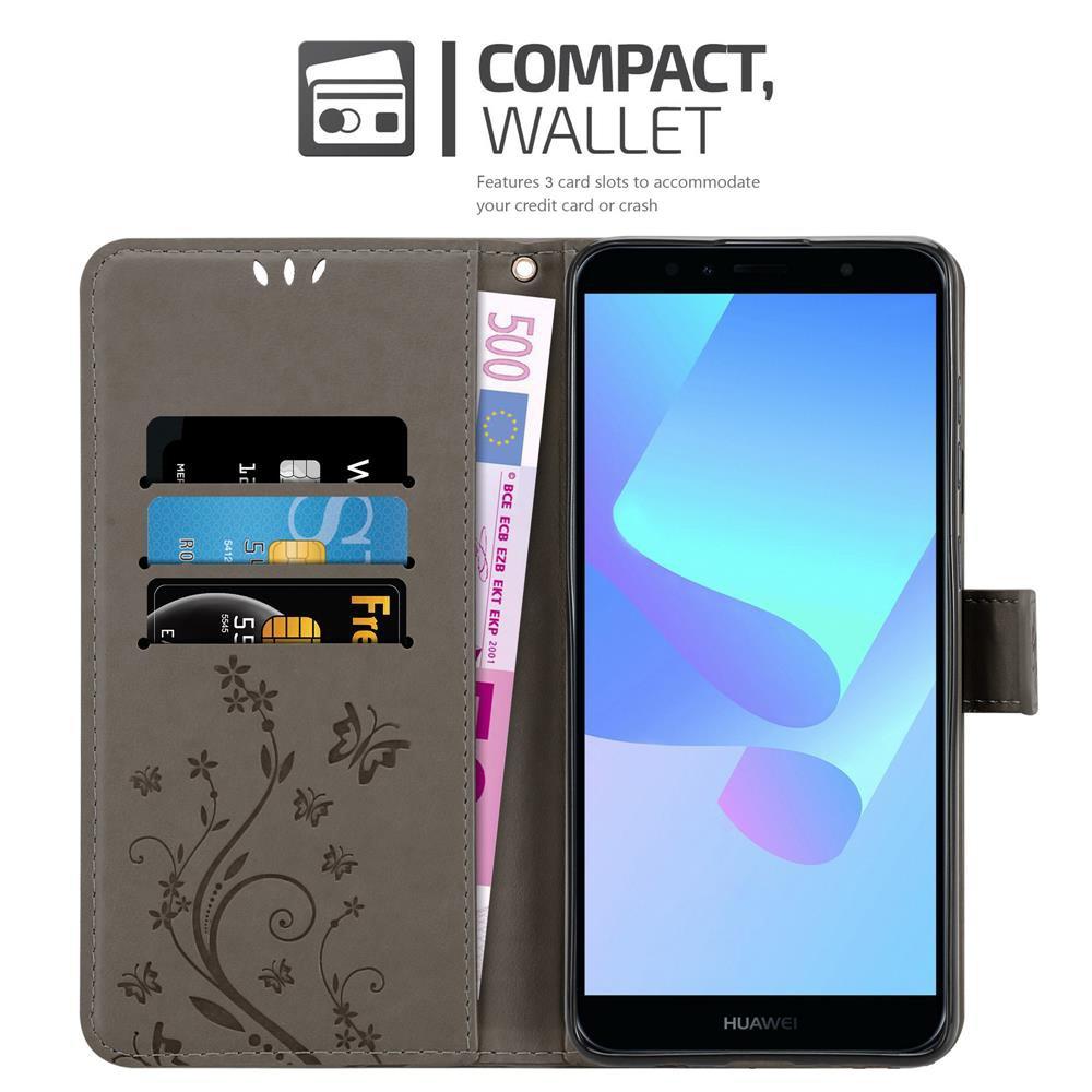 Cadorabo  Hülle für Honor 7A  Huawei Y6 PRIME 2018 Blumen Design Magnetverschluss 