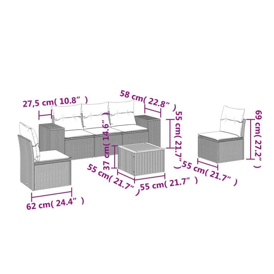 VidaXL Ensemble de canapés de jardin rotin synthétique  
