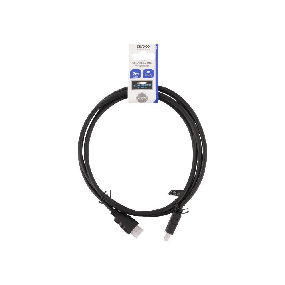 DELTACO  HDMI Typ A ha - HDMI ha / HDMI High Speed ​​​​/ Ethernet / 4K / Ultra HD / 2 m 