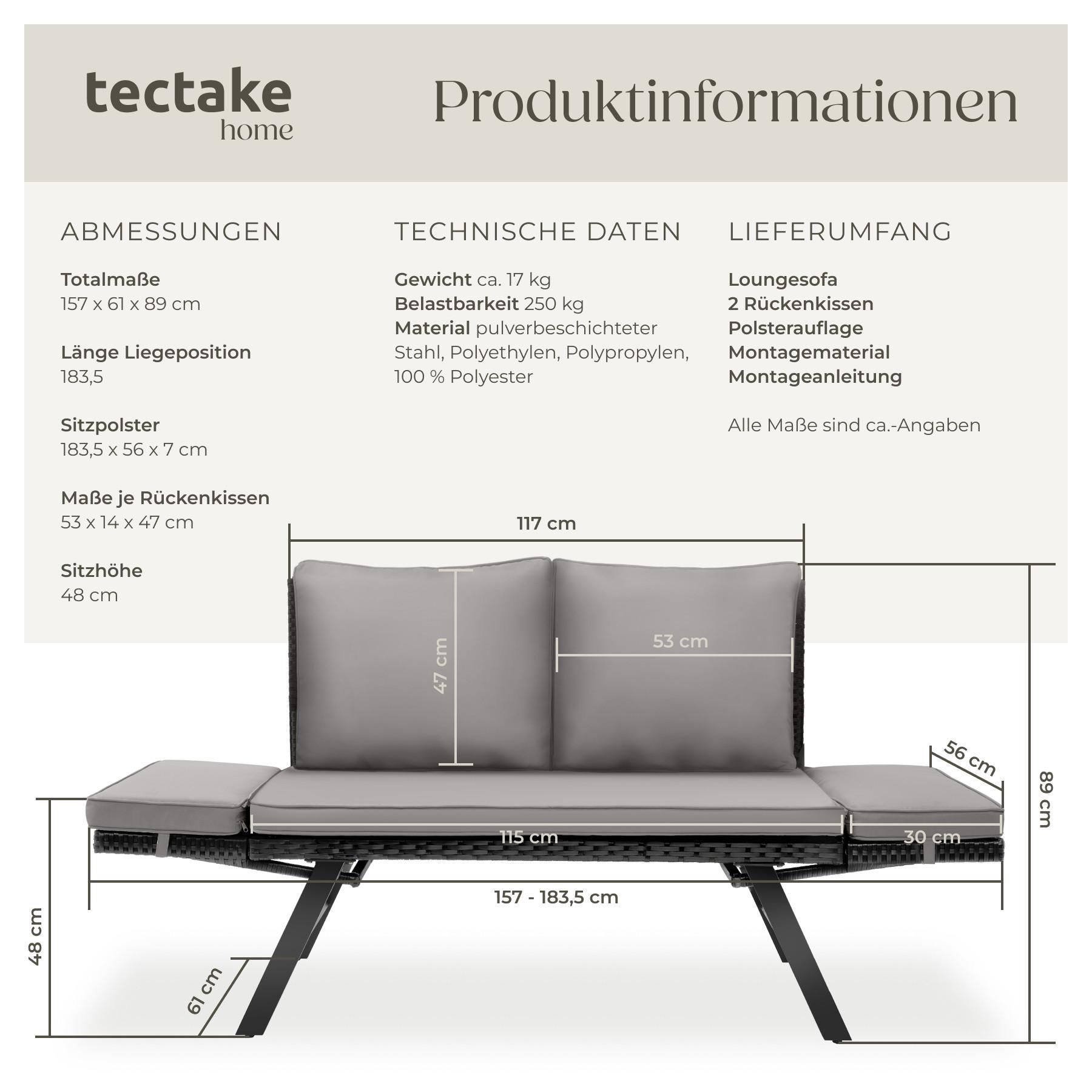 Tectake Canapé lounge en rotin Sintra 2 en 1  