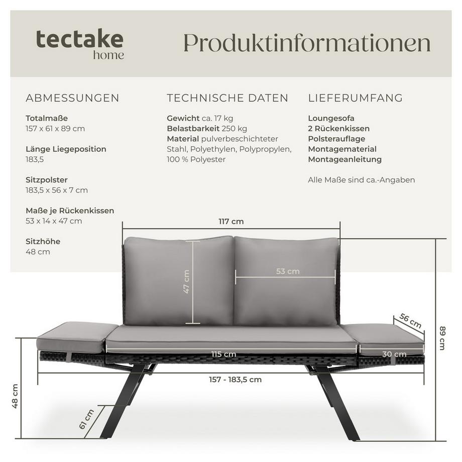 Tectake Divano lounge in rattan Sintra Divano 2 in 1  