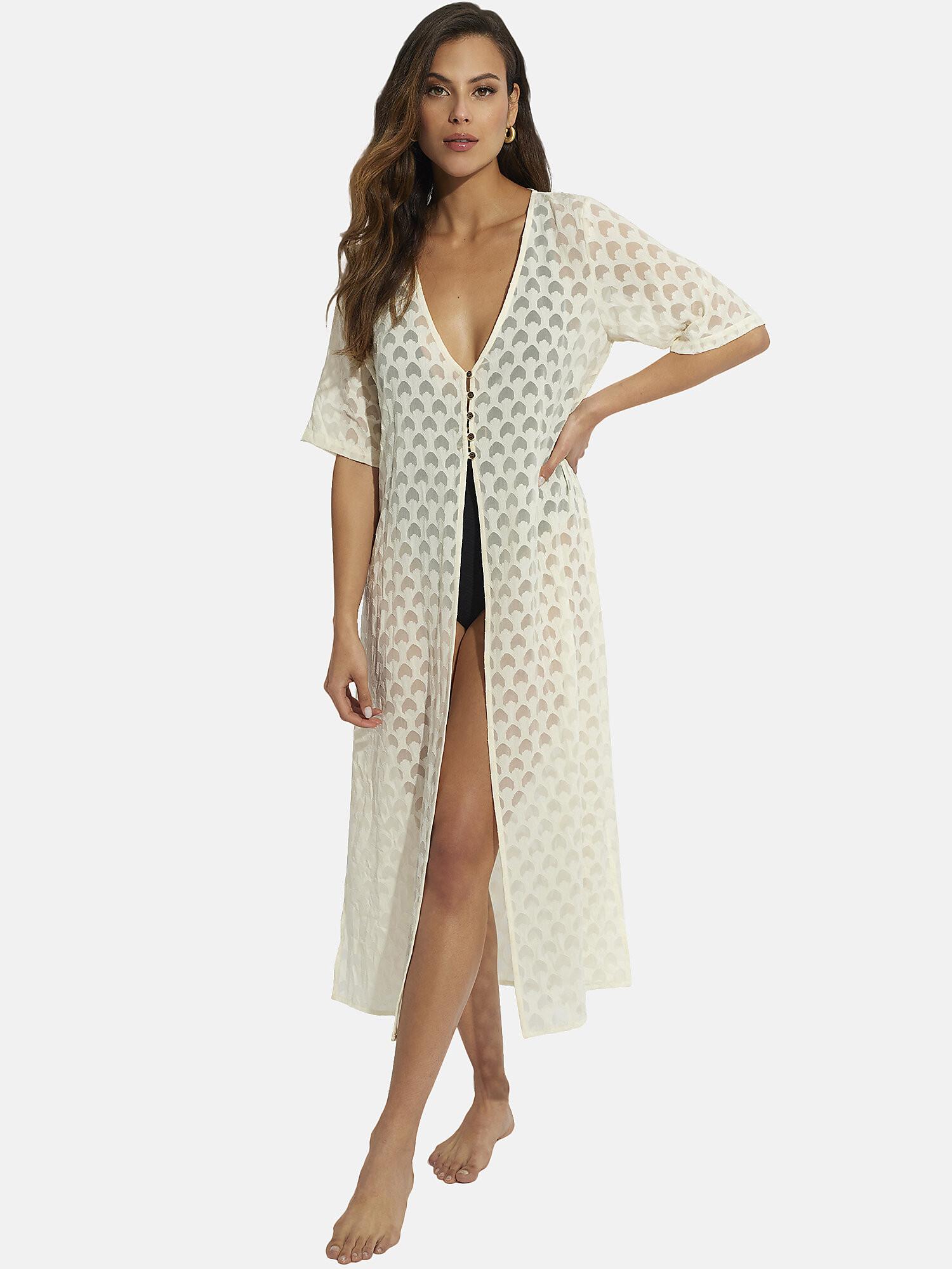 Image of Lange Strandtunika Mit Kurzen Ärmeln Sicilia Unisex Elfenbein M