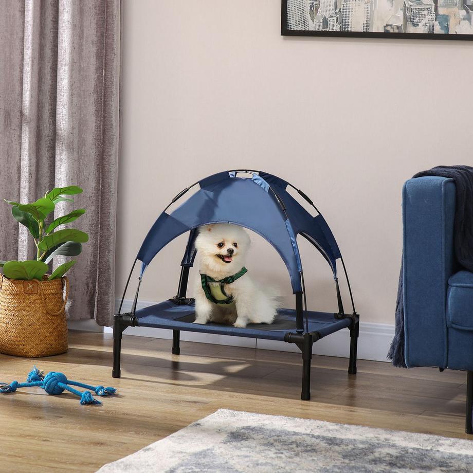 Northio  Erhöhtes Hundebett Outdoor Mit Baldachin Uv-Schutz Haustierbett, Atmungsaktiver Taftstoff, Dunkelblau, 61X46X62Cm 