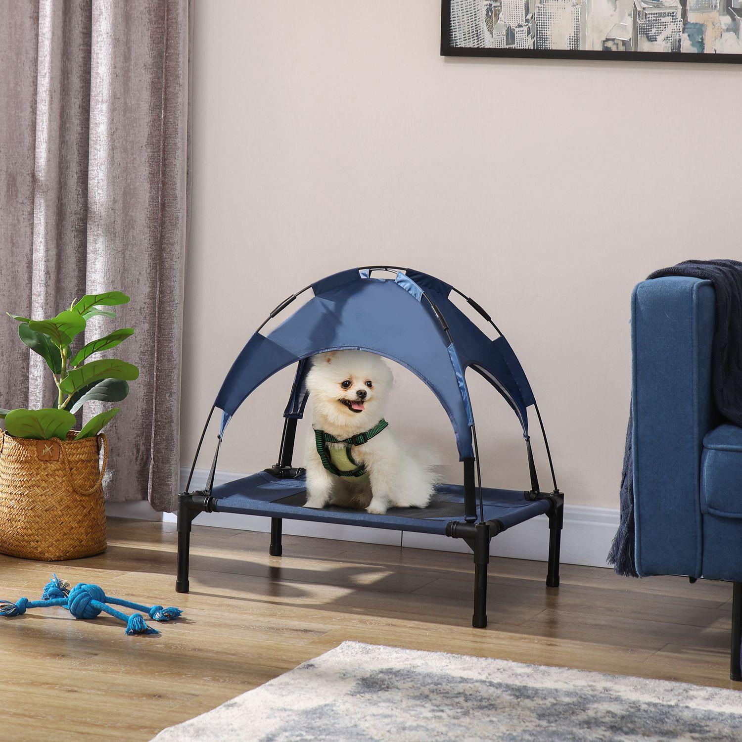 Northio  Cuccia Rialzata Per Cani Da Esterno Con Baldacchino Con Protezione Uv, Tessuto In Taffetà Traspirante, Blu Scuro, 61X46X62 Cm 