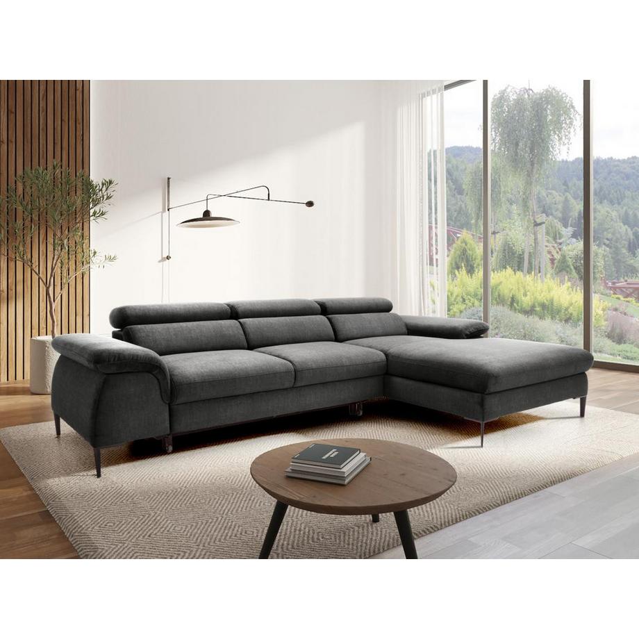 PASCAL MORABITO Ecksofa mit Schlaffunktion - Ecke rechts - Samt - Anthrazit - SEPINA von PASCAL MORABITO  