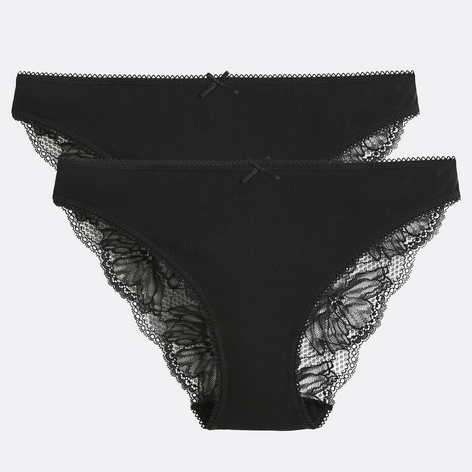 Lot de 2 slips en coton et dentelle