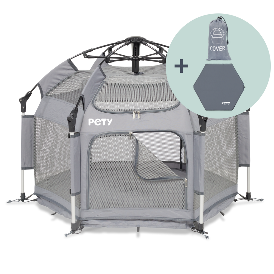 Set PETY Laufstall für Hunde klein, mit Bodenmatte und Dach