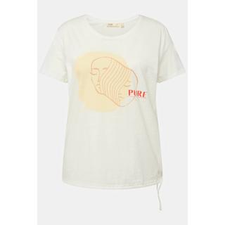 Ulla Popken  T-shirt en coton bio, avec cordon à la base, col rond et manches courtes 