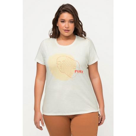 Ulla Popken  T-shirt en coton bio, avec cordon à la base, col rond et manches courtes 