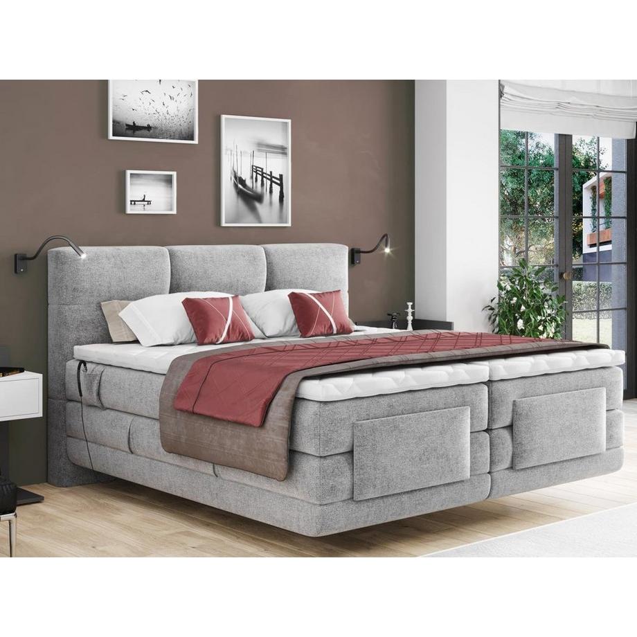 Vente-unique Set letto Boxspring test. trapuntata+Rete relax elett.+Materasso+Topper 2x90x200 cm Grigio - LODI di PALACIO  