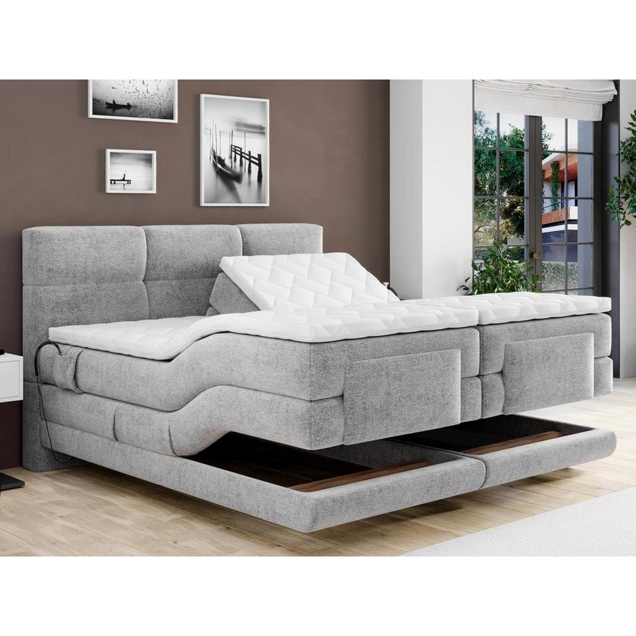 Vente-unique Set letto Boxspring test. trapuntata+Rete relax elett.+Materasso+Topper 2x90x200 cm Grigio - LODI di PALACIO  