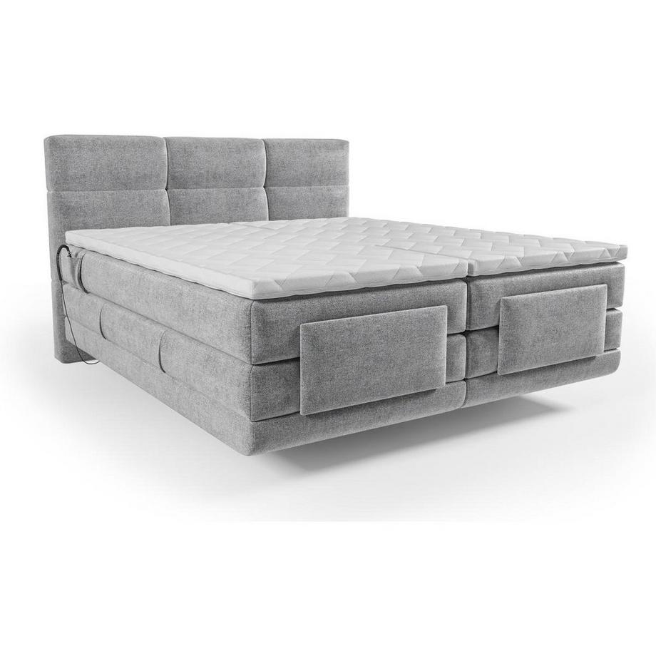Vente-unique Set letto Boxspring test. trapuntata+Rete relax elett.+Materasso+Topper 2x90x200 cm Grigio - LODI di PALACIO  