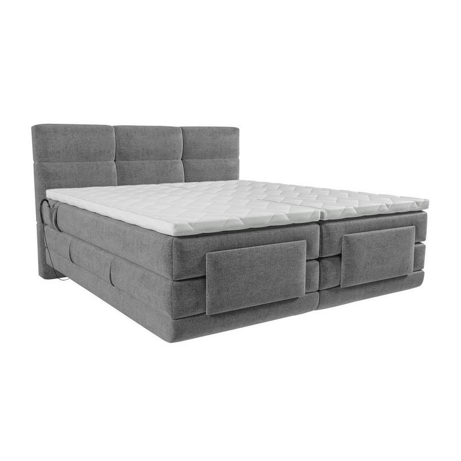 Vente-unique Set letto Boxspring test. trapuntata+Rete relax elett.+Materasso+Topper 2x90x200 cm Grigio - LODI di PALACIO  