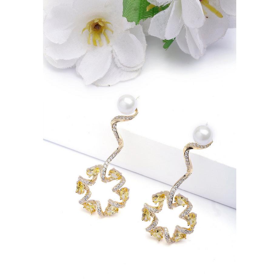 AVANT-GARDE PARIS  Zarte Gelbe Wirbel-Tropfenohrringe 