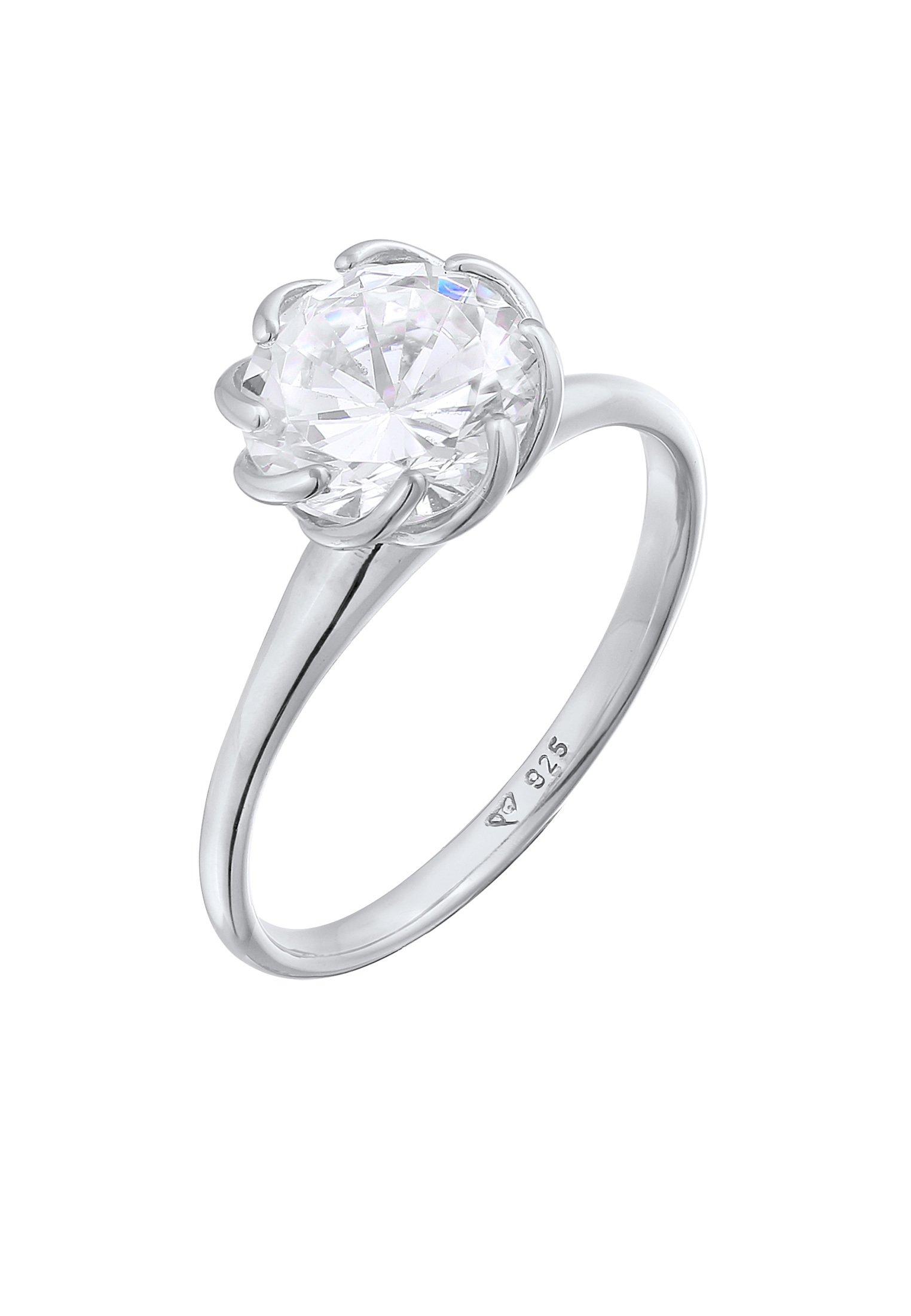 Image of Ring Zirkonia Verlobung Solitär Blüte Damen Silber 58mm