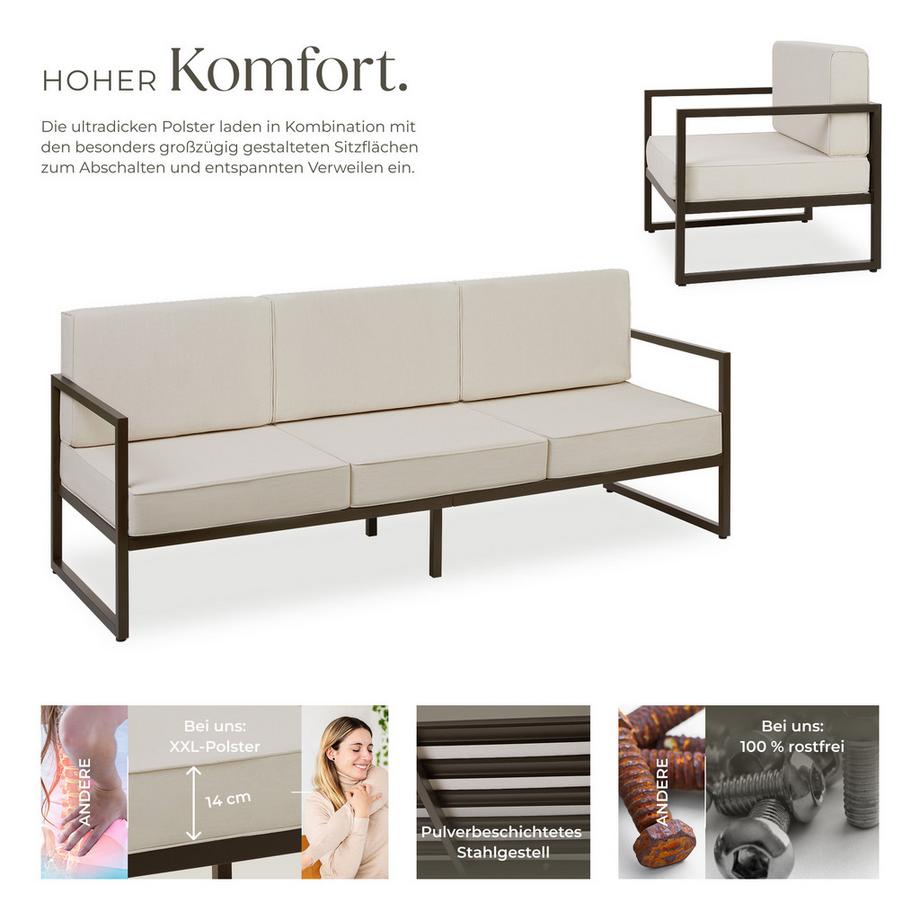 Tectake Garten-Loungeset Comosa für 7 Personen, Dicke der Sitzpolster 14 cm wasserabweisende, abnehmbare Polyesterbezüge  