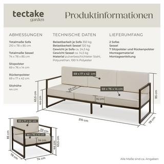 Tectake Set lounge da giardino Comosa per 7 persone, imbottitura XXL  