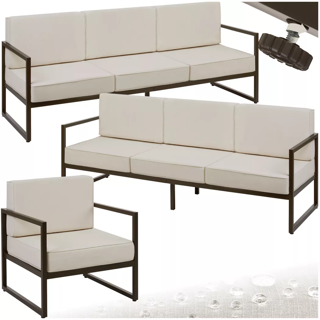 tectake® Garten-Loungeset, für 7 Personen, Dicke der Sitzpolster 14 cm, pulverbeschichtete Stahlgestelle, höhenverstellbare Füße