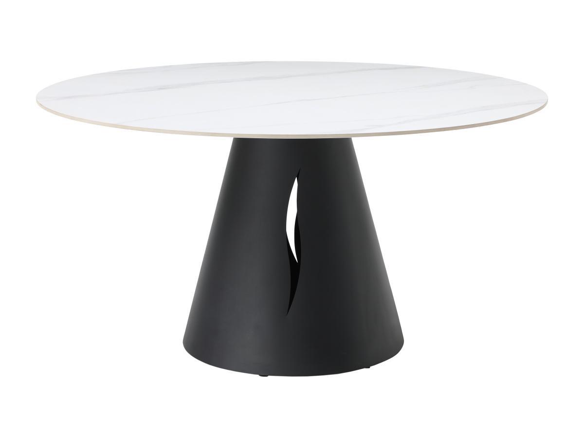 Vente-unique Table à manger ronde 6 personnes en céramique et métal - Effet marbre blanc et noir - RONUDA  