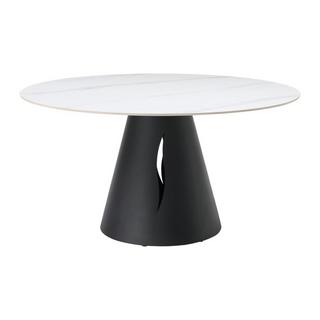 Vente-unique Table à manger ronde 6 personnes en céramique et métal - Effet marbre blanc et noir - RONUDA  