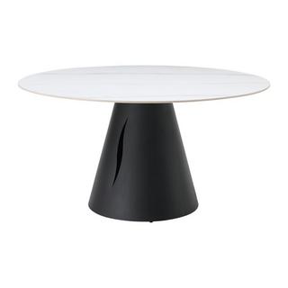 Vente-unique Table à manger ronde 6 personnes en céramique et métal - Effet marbre blanc et noir - RONUDA  