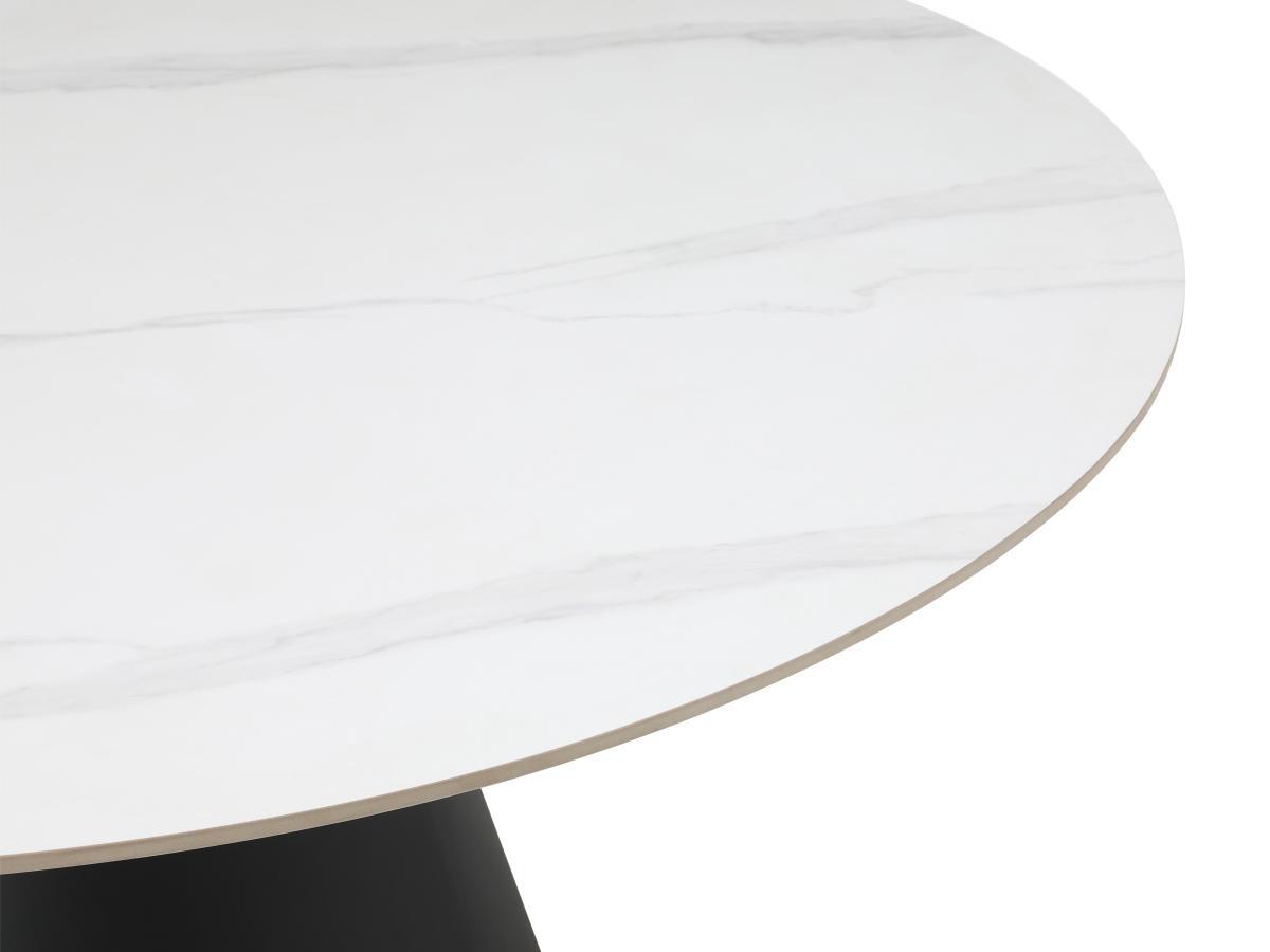 Vente-unique Table à manger ronde 6 personnes en céramique et métal - Effet marbre blanc et noir - RONUDA  