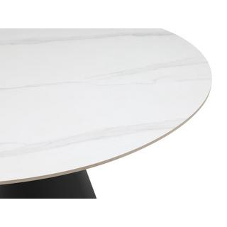 Vente-unique Table à manger ronde 6 personnes en céramique et métal - Effet marbre blanc et noir - RONUDA  