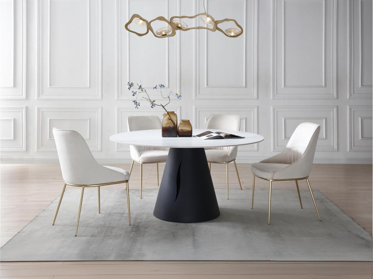 Vente-unique Tavolo da pranzo tondo 6 coperti in Ceramica e Metallo Effetto marmo Bianco e Nero - RONUDA  