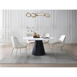 Vente-unique Tavolo da pranzo tondo 6 coperti in Ceramica e Metallo Effetto marmo Bianco e Nero - RONUDA  