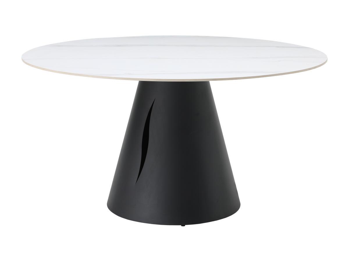 Vente-unique Table à manger ronde 6 personnes en céramique et métal - Effet marbre blanc et noir - RONUDA  