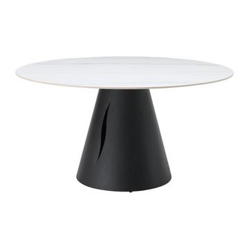 Table à manger ronde 6 personnes en céramique et métal - Effet marbre blanc et noir - RONUDA