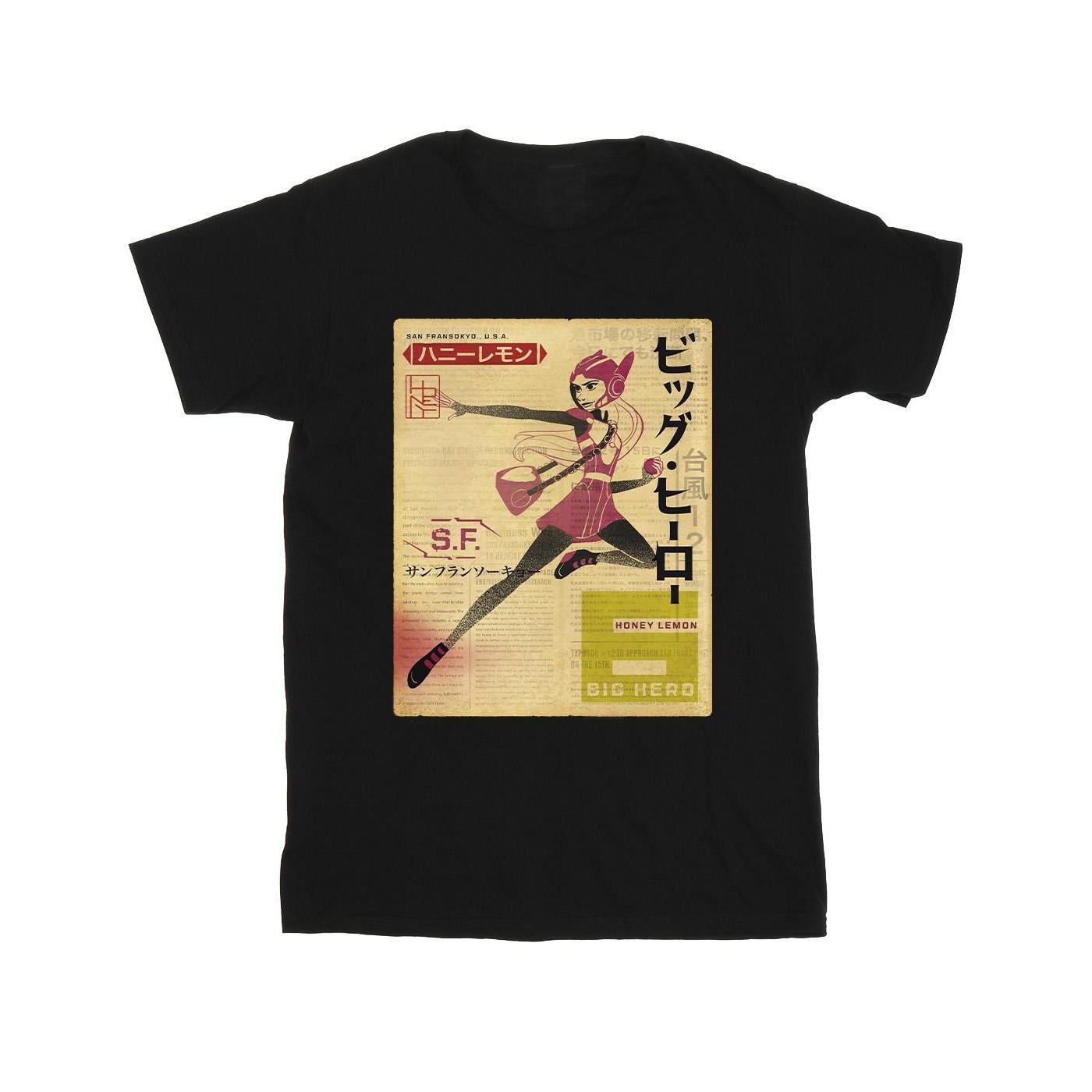 Image of Big Hero 6 Baymax Honey Lemon Newspaper Tshirt Mädchen Schwarz 128