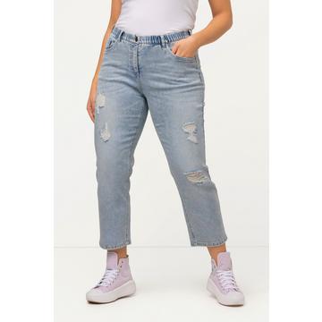 Boyfriend jeans a 7/8 con gradiente di colore ed effetto sdrucito