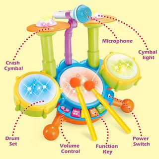 Activity-board  Musikalisches Tischtrommel-Set für Anfänger mit Trommelstöcken, Mikrofon, Lichtfunktionen, interaktiver Musik und Geräuschen 