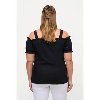 Ulla Popken  Blusa in tradizionale stile Tracht in misto lino con pizzo, allacciatura e mezze maniche 