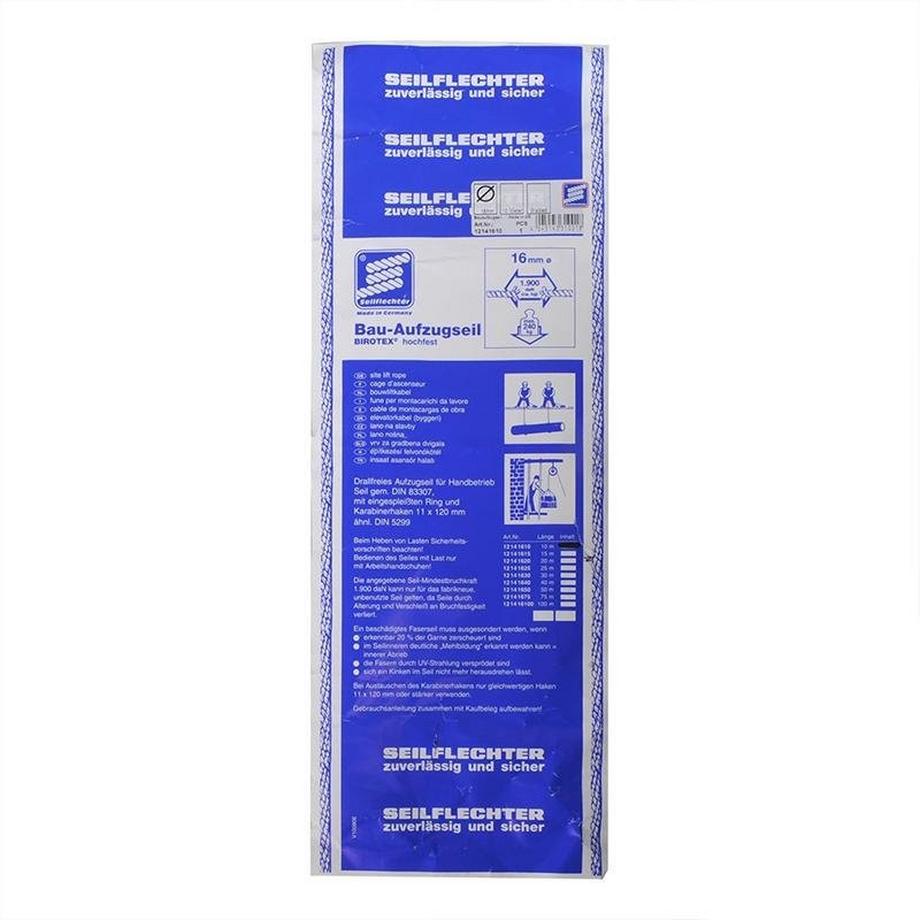 Pricenet  Bauhebeseil 16 mm. 15m. mit Ring und Karabinerhaken. 1.900 daN 